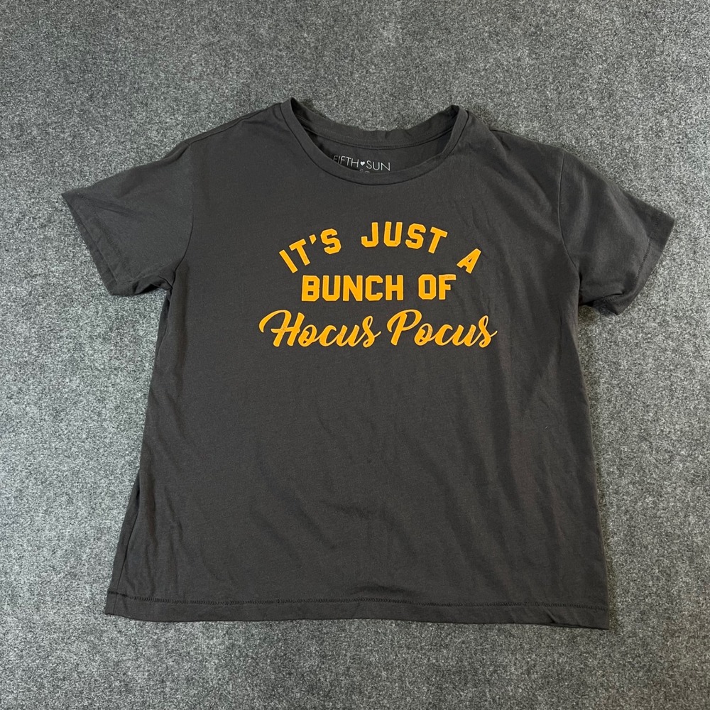 Fifth Sun Hocus Pocus Graphic T-Shirt Charcoal Gray Orange Halloween Womens M